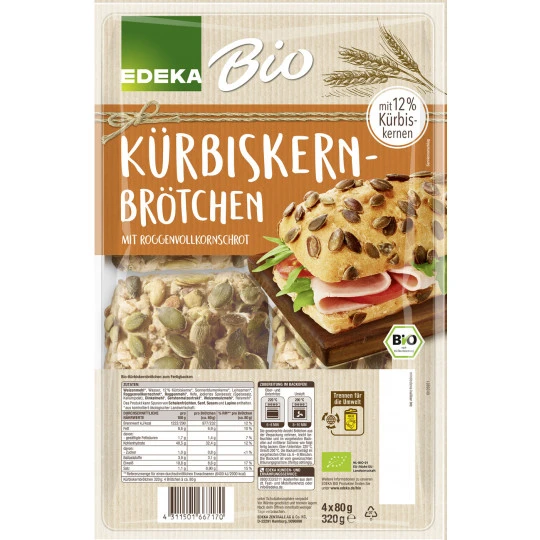 Bio EDEKA Kürbiskernbrötchen 4x 80G 3 Bio EDEKA Kürbiskernbrötchen 4x 80G