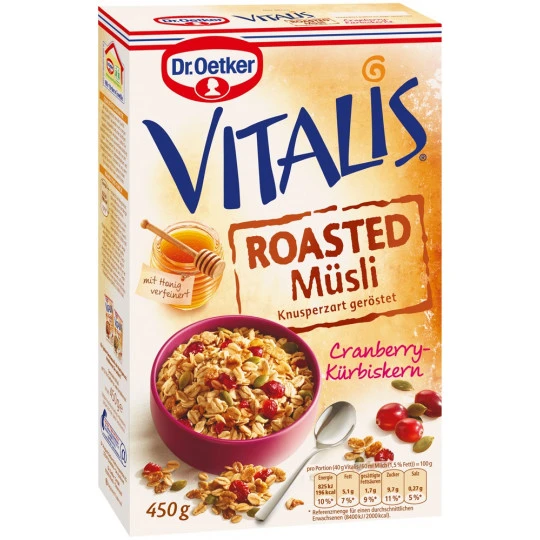 Dr. Oetker Vitalis Roasted Müsli Cranberry-Kürbiskern 450G 3 Dr. Oetker Vitalis Roasted Müsli Cranberry-Kürbiskern 450G