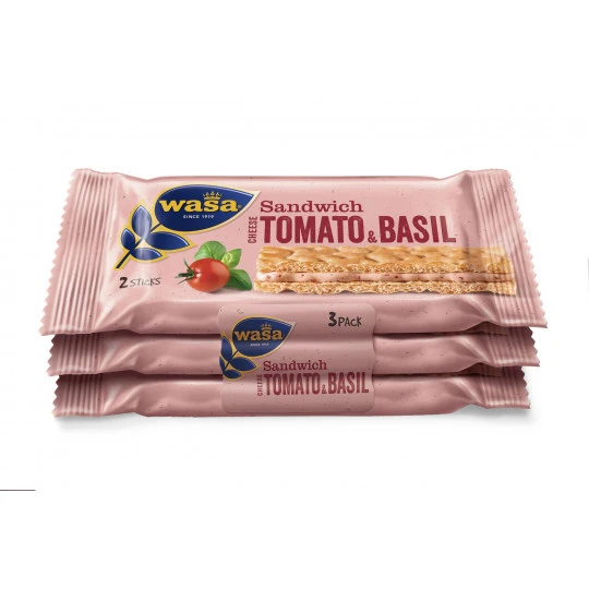 Wasa Sandwich Cheese Tomato & Basil 3x 40G 3 Wasa Sandwich Cheese Tomato & Basil 3x 40G